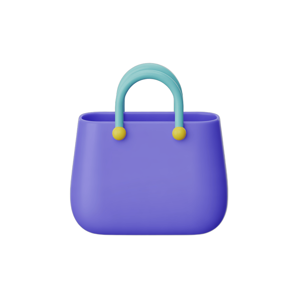 Isolated transparent clipart of a stylish purple tote bag with turquoise handles for marketing and branding designs PNG - transparent background