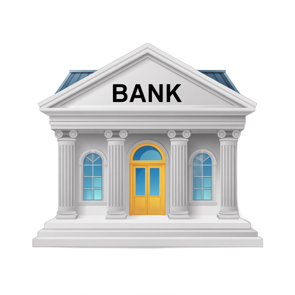 Isolated transparent clipart of classic bank building with yellow door for financial presentations and business graphics PNG - transparent background