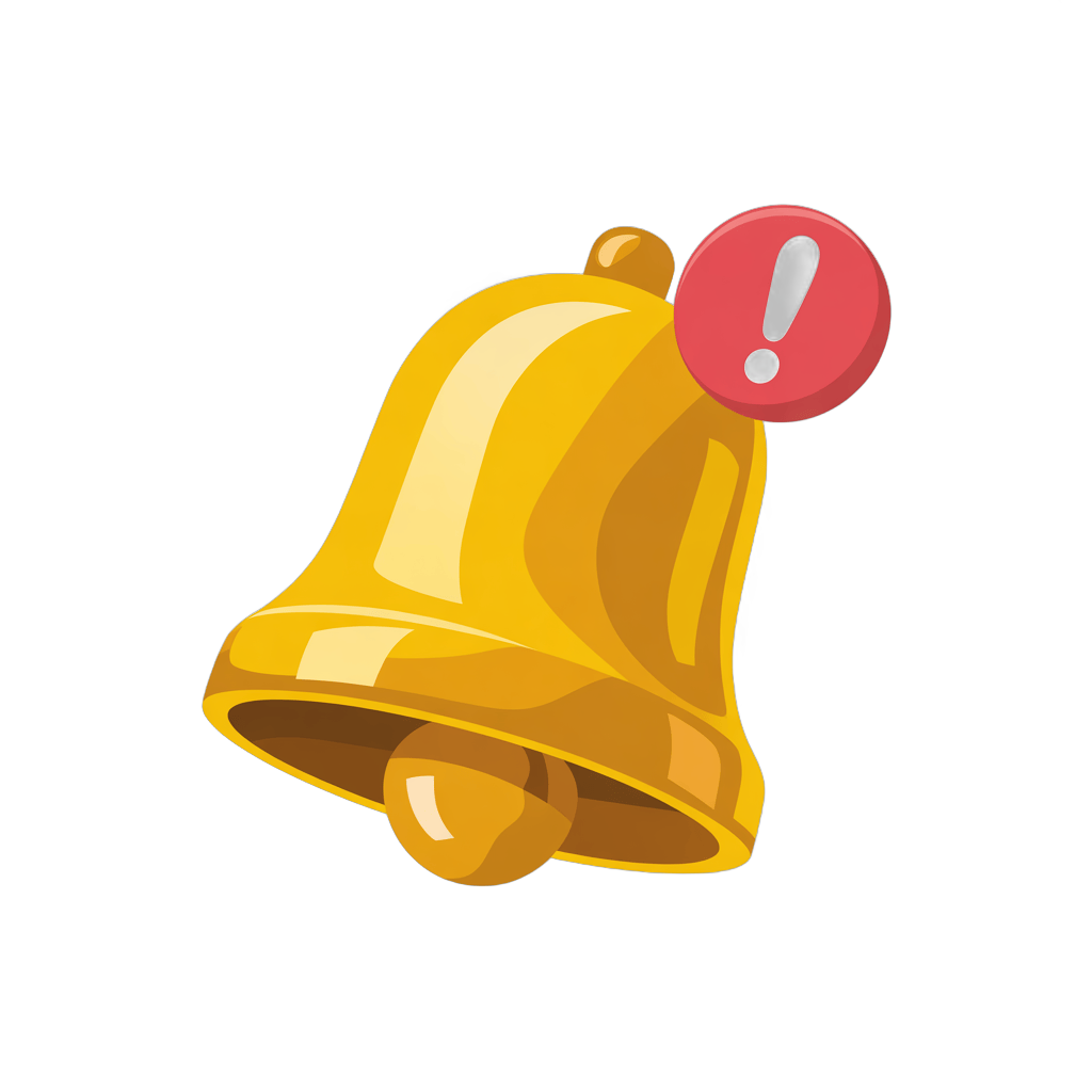 Isolated transparent notification bell with warning icon for alerts and digital alerts PNG - transparent background