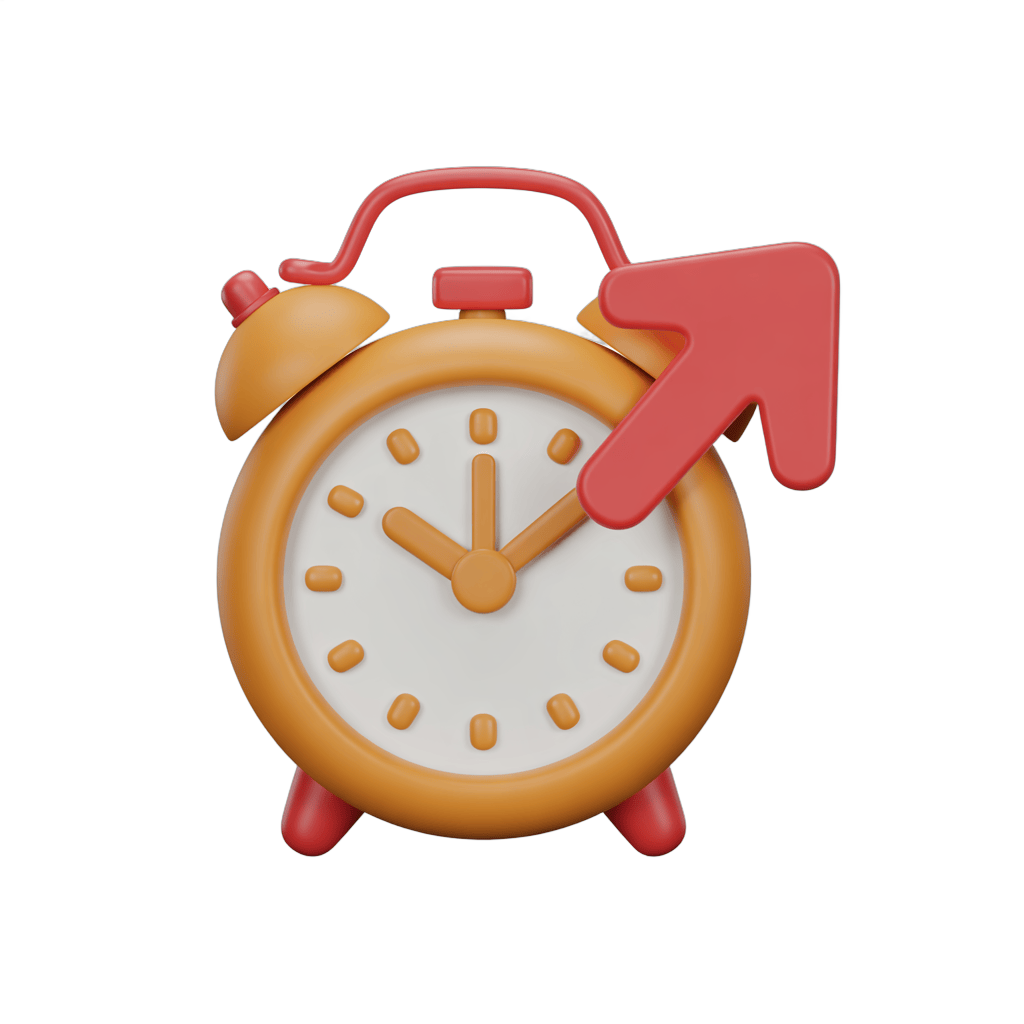 Isolated upward arrow alarm clock icon for productivity and time management graphics PNG - transparent background