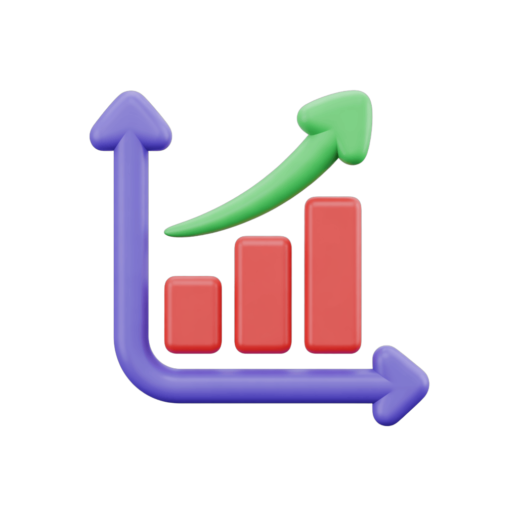 Isolated upward growth chart clipart with increasing bar graph and arrows for business presentations PNG - transparent background