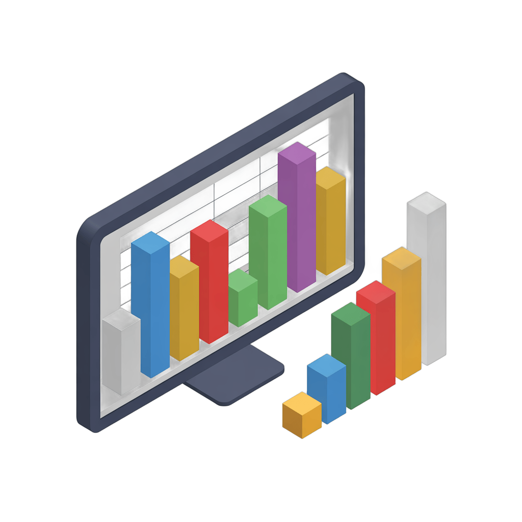 Isometric bar chart clipart for business analytics and data presentation on transparent background PNG - transparent background