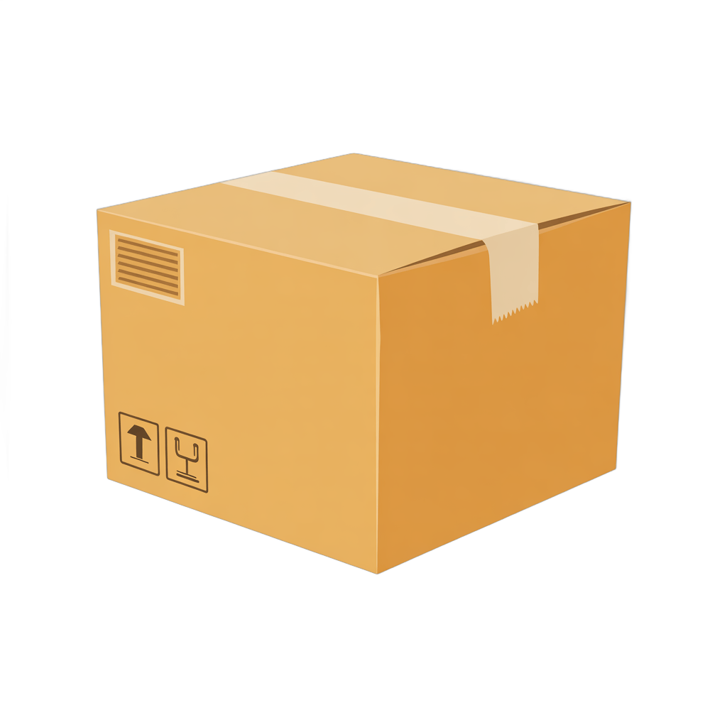 Light brown cardboard box with handling symbols for shipping and delivery packaging design PNG - transparent background
