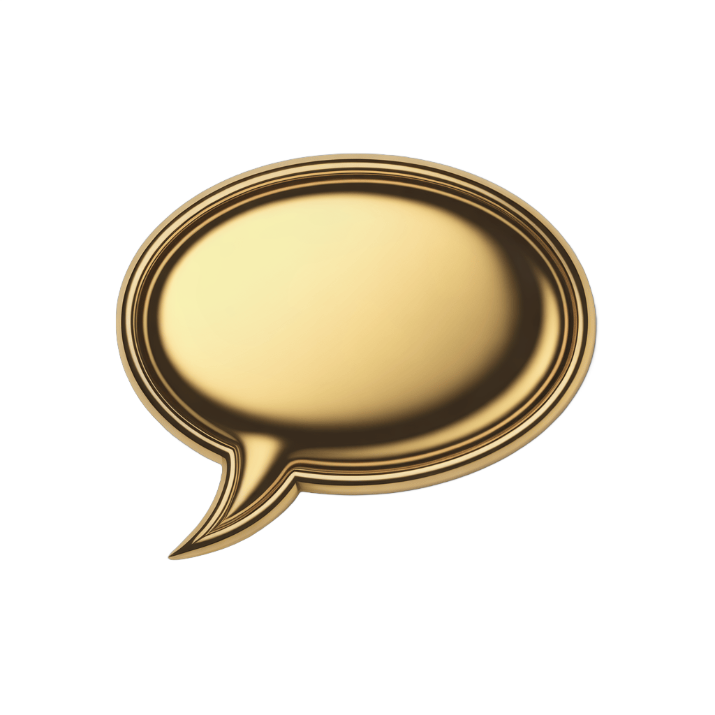 Luxurious gold speech bubble graphic element for premium branding and presentation designs PNG - transparent background