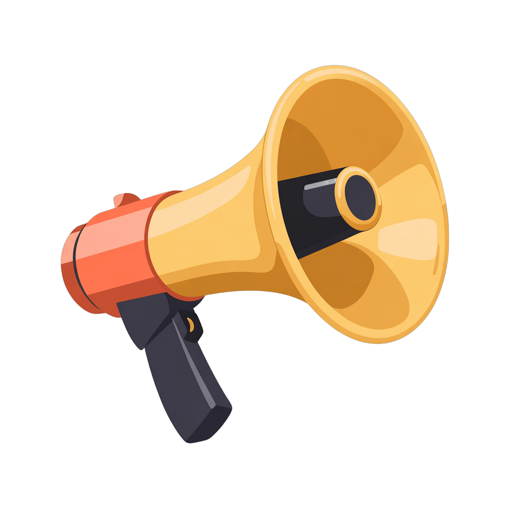 Man holding megaphone speaking at outdoor public event or rally PNG - transparent background