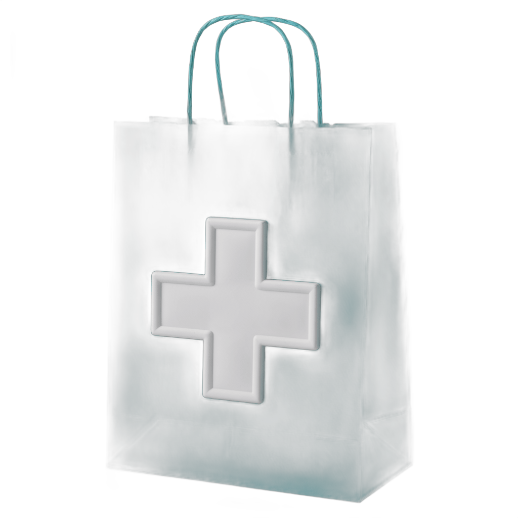 Medical cross shopping bag with handles for pharmacy gifts and healthcare promotions PNG - transparent background