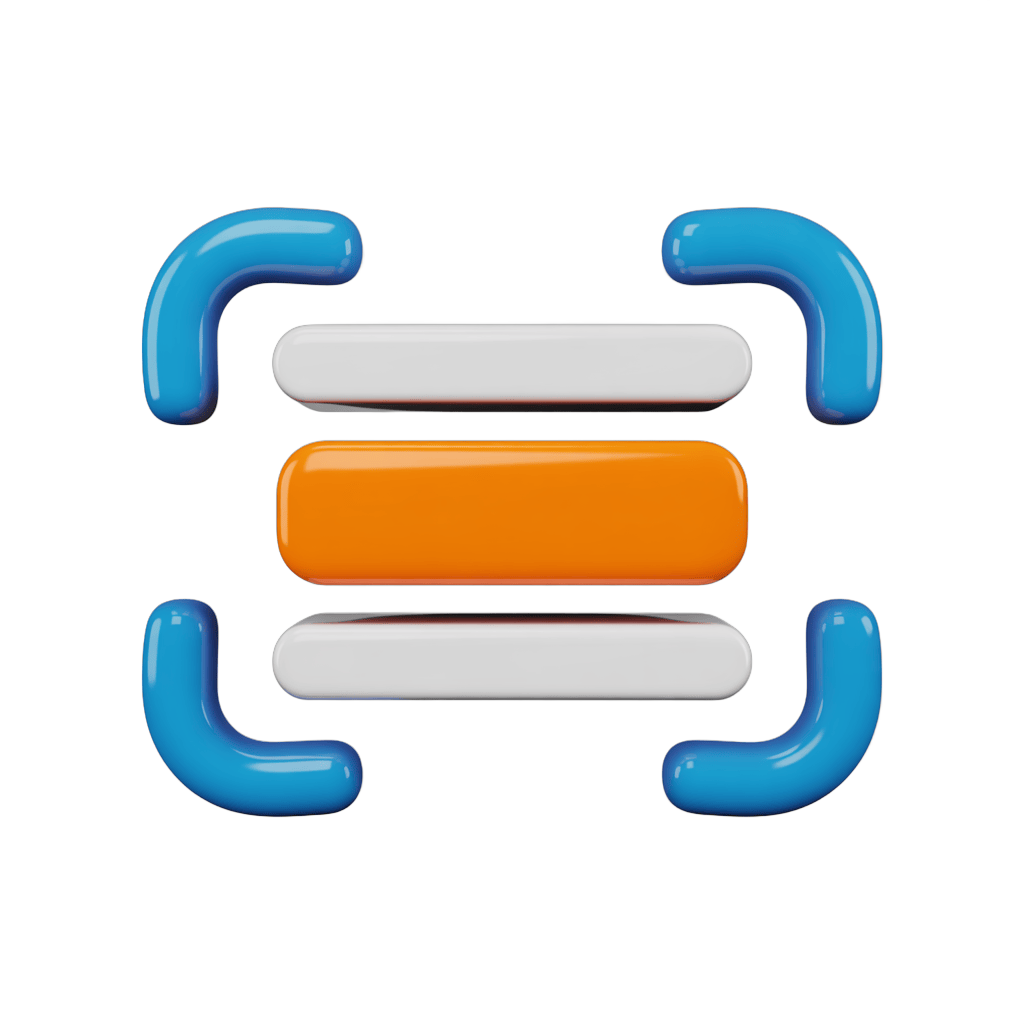Modern abstract 3D clipart graphic with blue connectors and orange center bar for presentations and designs PNG - transparent background