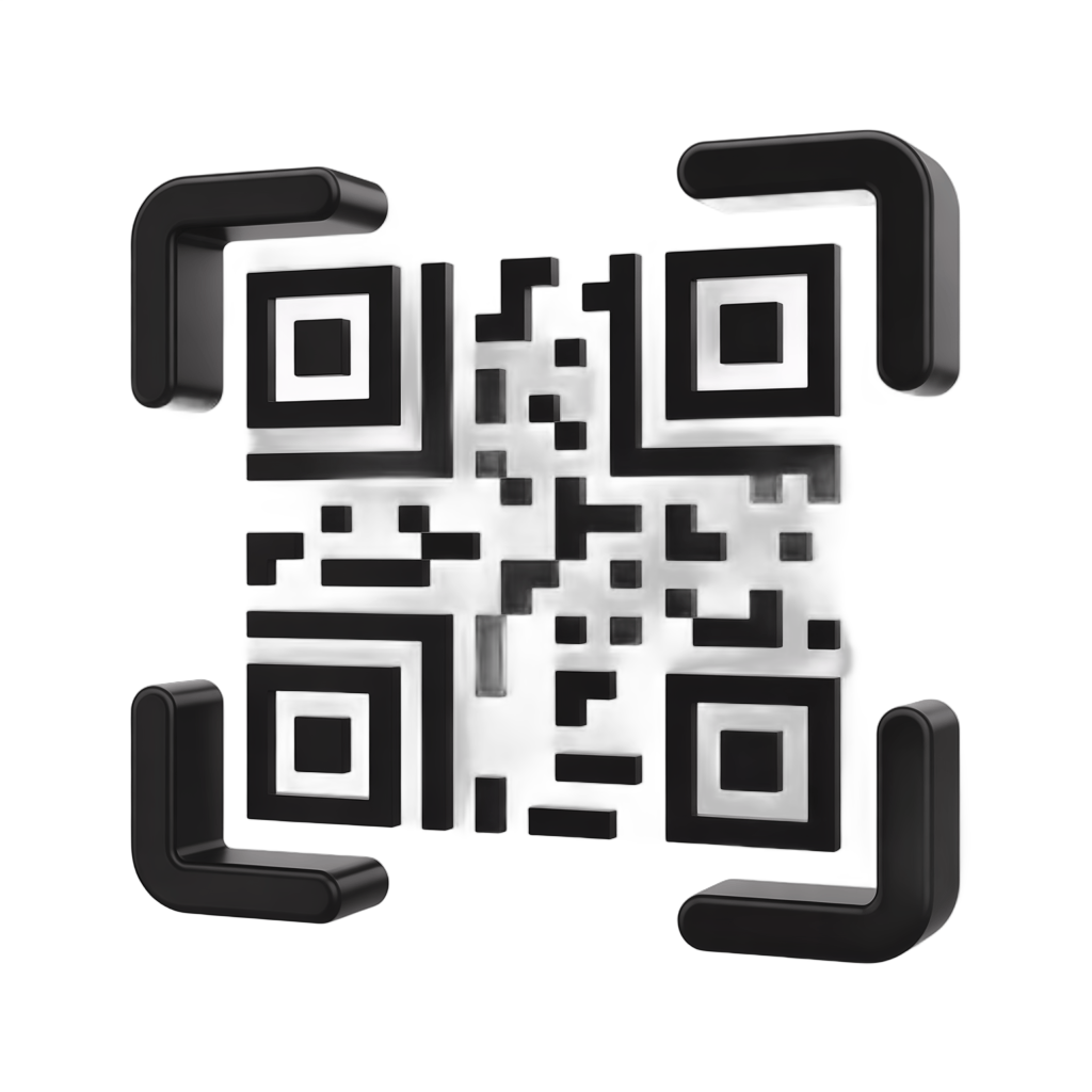 Modern black and white QR code graphic element with corner handles for digital design projects PNG - transparent background