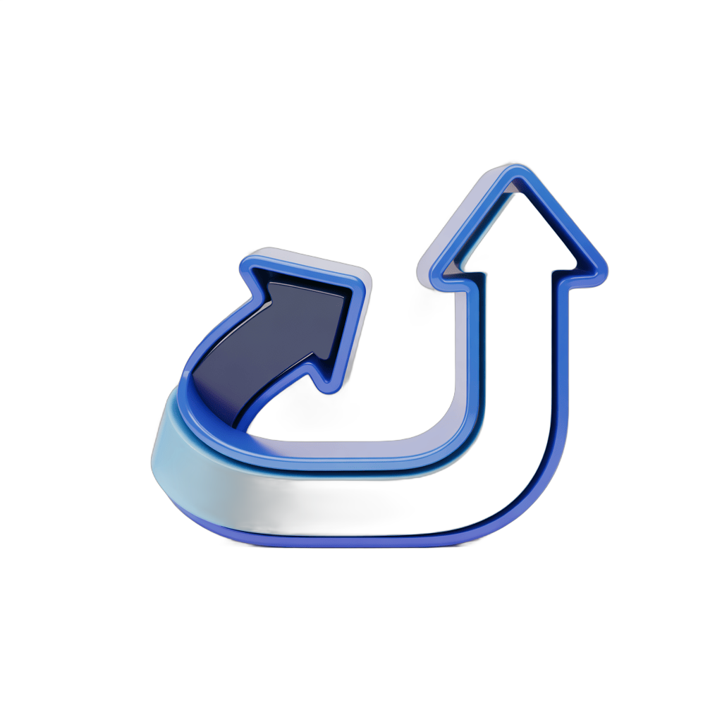 Modern blue and gray 3d upward arrow icon with loop for business presentations and web design PNG - transparent background