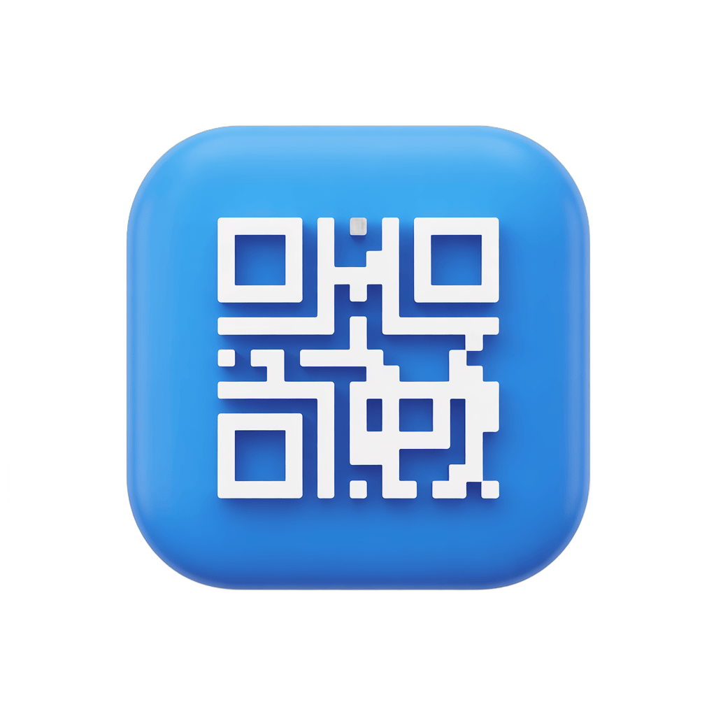 Modern blue smartphone app icon with qr code graphic element for digital marketing and mobile apps PNG - transparent background