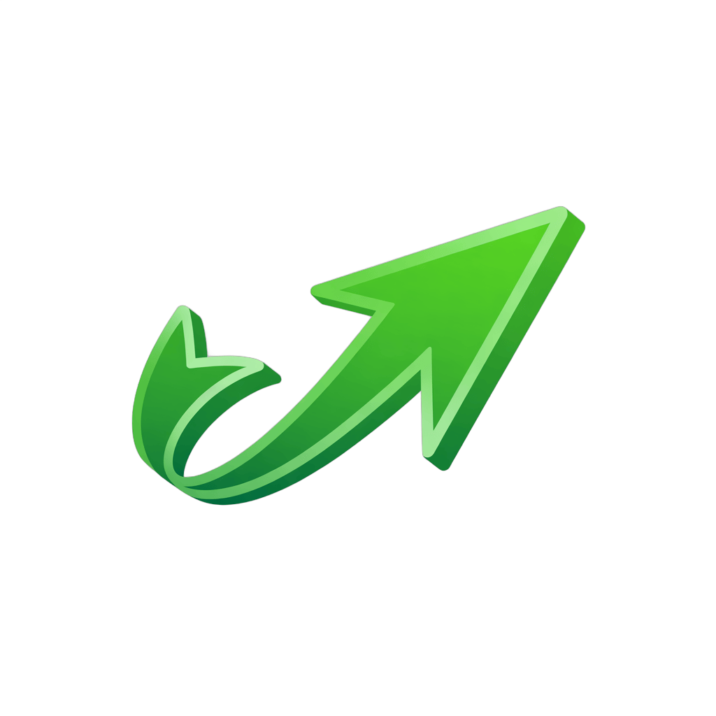 Modern green upward arrow graphic element for business growth and success presentations PNG - transparent background