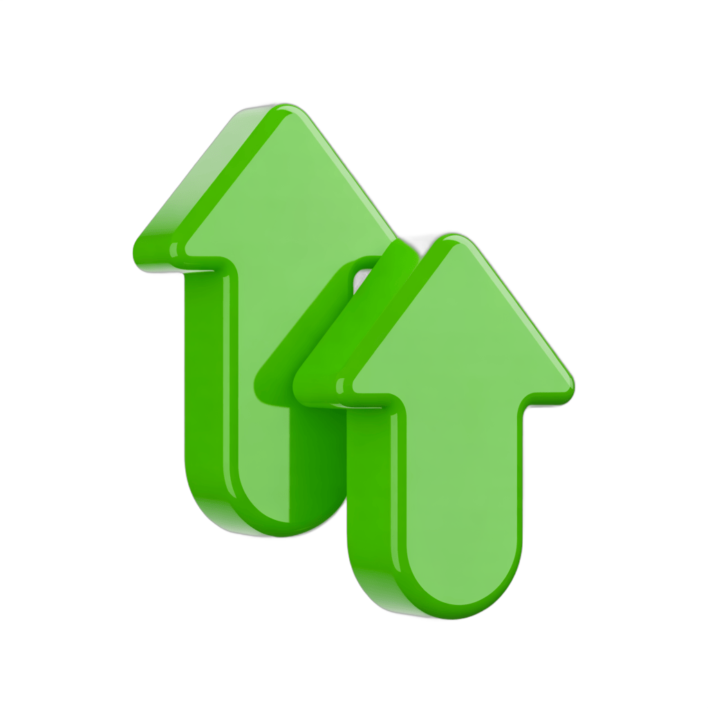 Modern green upward arrow icons set for presentations business growth and success graphics PNG - transparent background