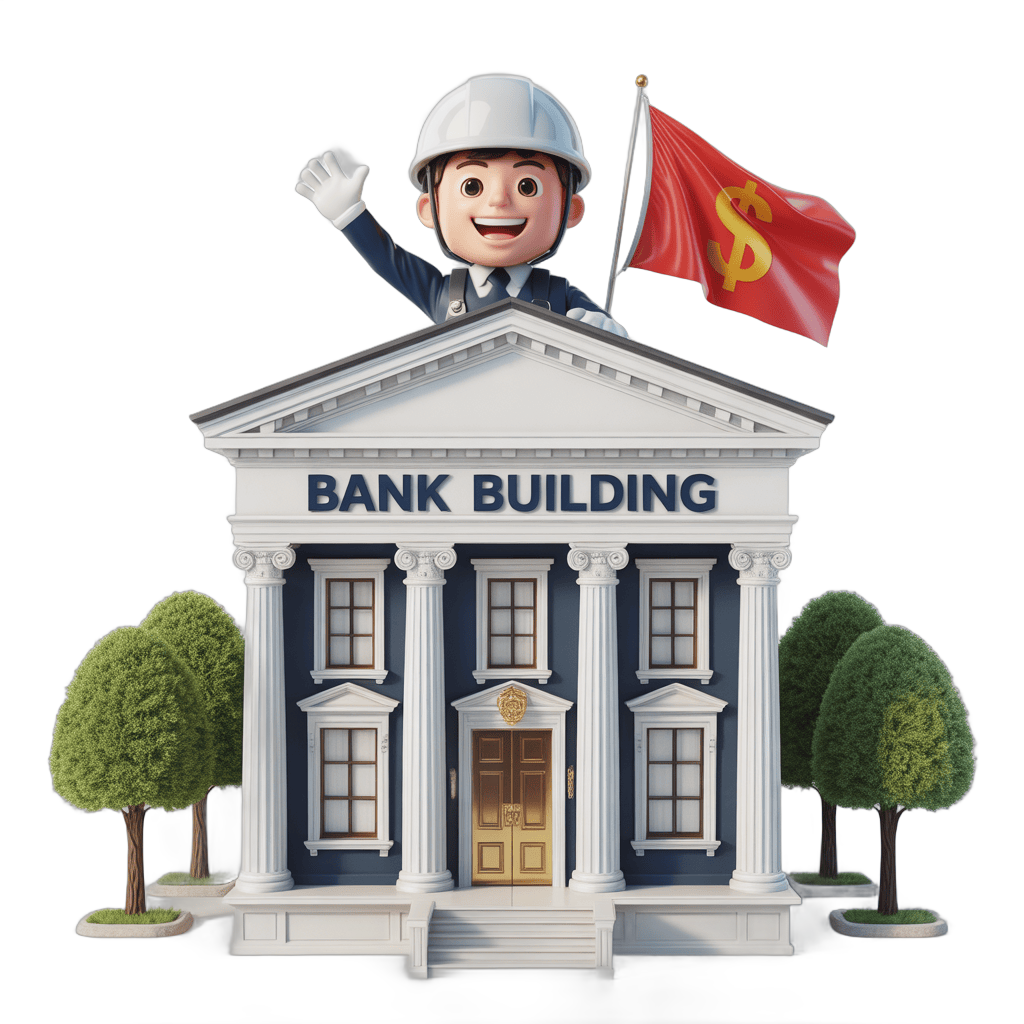 Modern minimalist bank building illustration for financial institution branding and website design PNG - transparent background