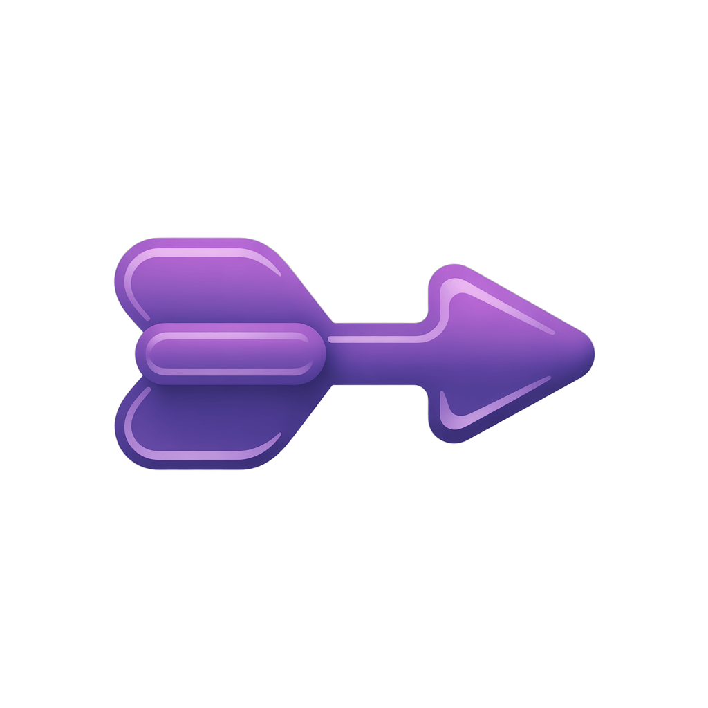 Modern purple 3d arrow icon with gradient effect for presentations web design and user interface PNG - transparent background