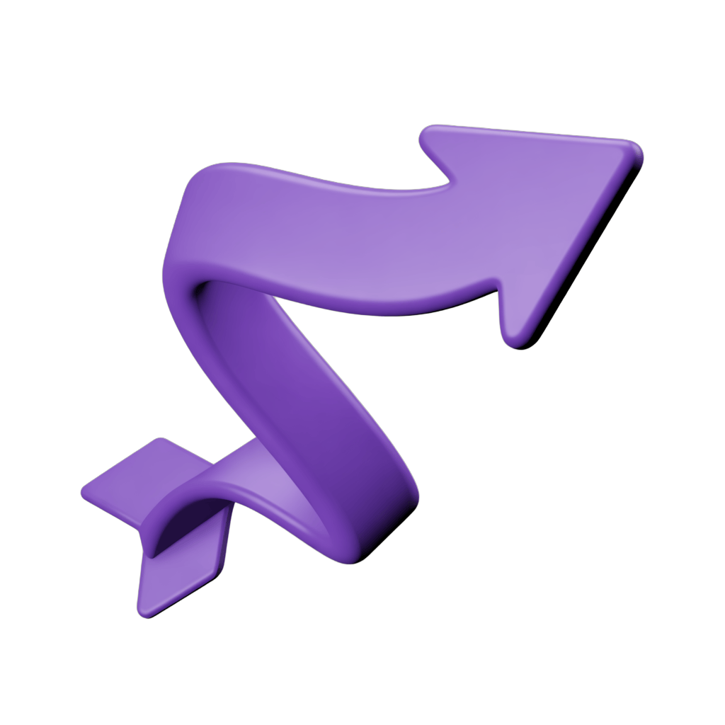 Modern purple curved arrow graphic element for presentations and web design projects PNG - transparent background