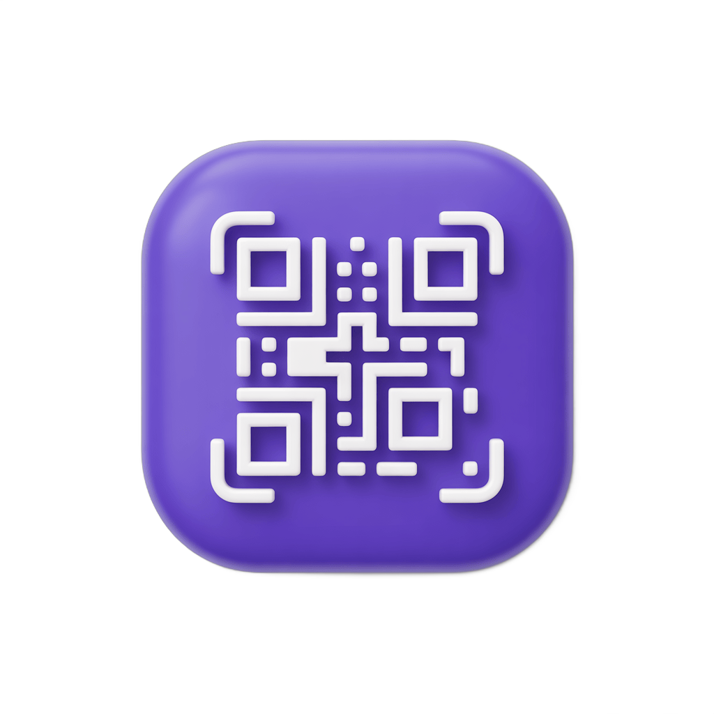 Modern purple square qr code graphic element for digital marketing and app promotion PNG - transparent background