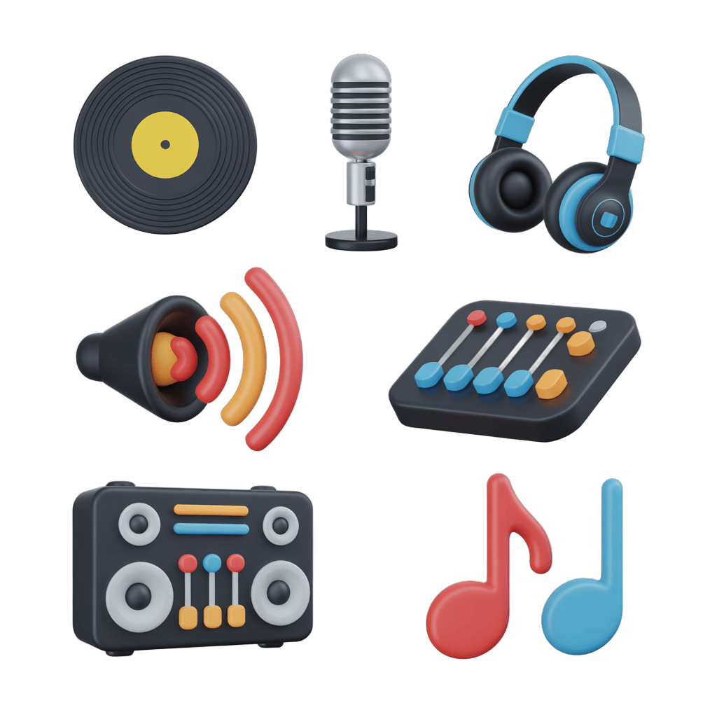 Music production icons set isolated clipart transparent background PNG - transparent background