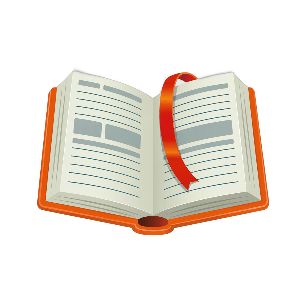 Open book with red ribbon bookmark isolated clipart for educational and reading materials PNG - transparent background