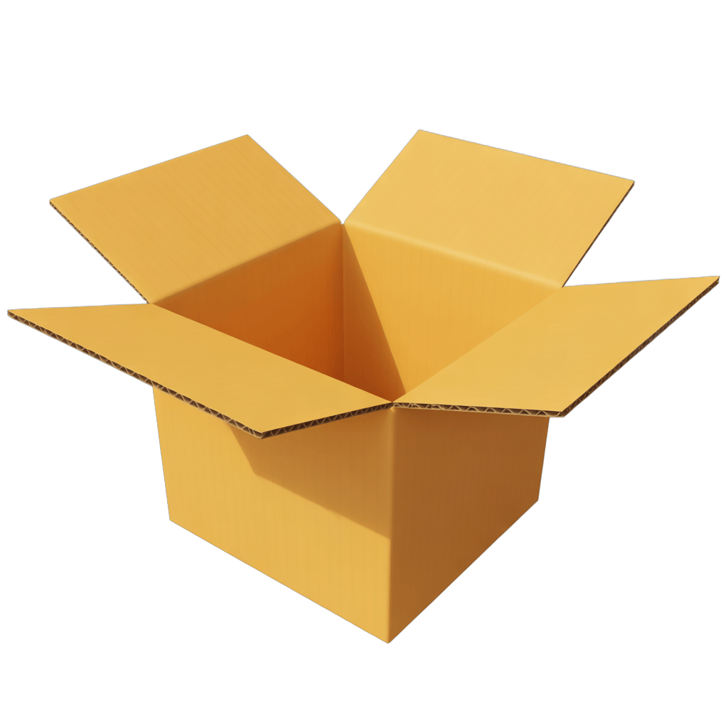 Open cardboard box illustration for packaging design and ecommerce product display PNG - transparent background