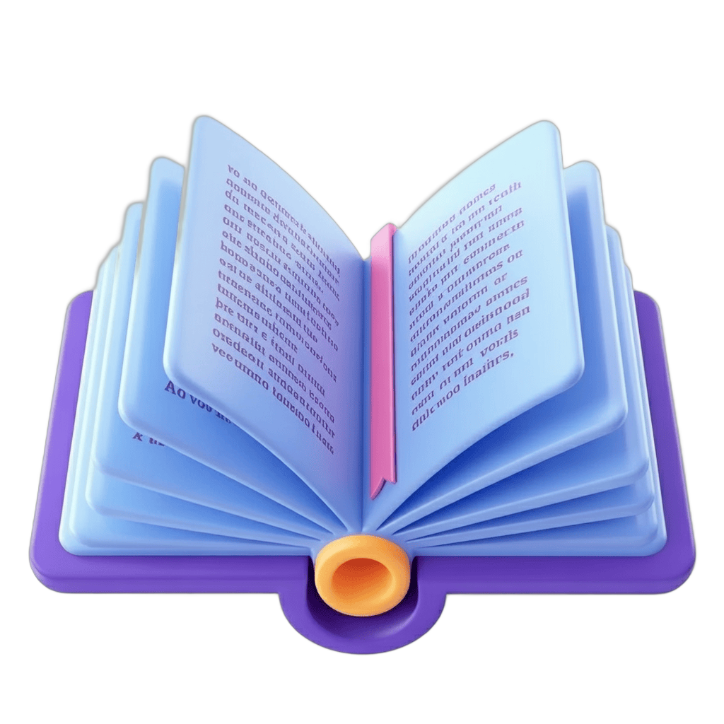 Open hardcover book with bookmark and orange bookend isolated on transparent background PNG - transparent background