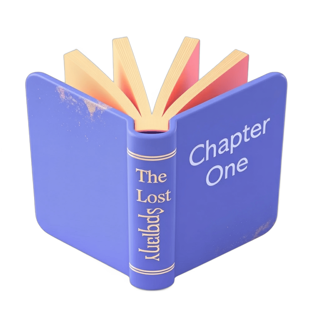 Open vintage book with chapter one and lost diary pages for editorial and publishing design PNG - transparent background