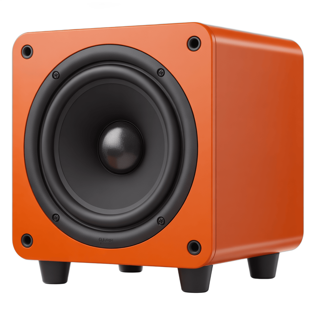Orange isolated speaker woofer graphic element for audio visual presentations and branding PNG - transparent background