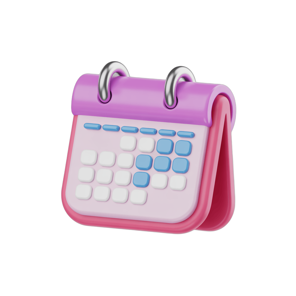 Pink calendar clipart with date planner for scheduling events and reminders PNG - transparent background