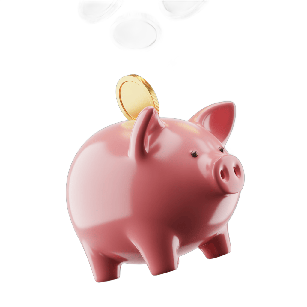 Pink piggy bank with gold coin saving money isolated on transparent background PNG - transparent background
