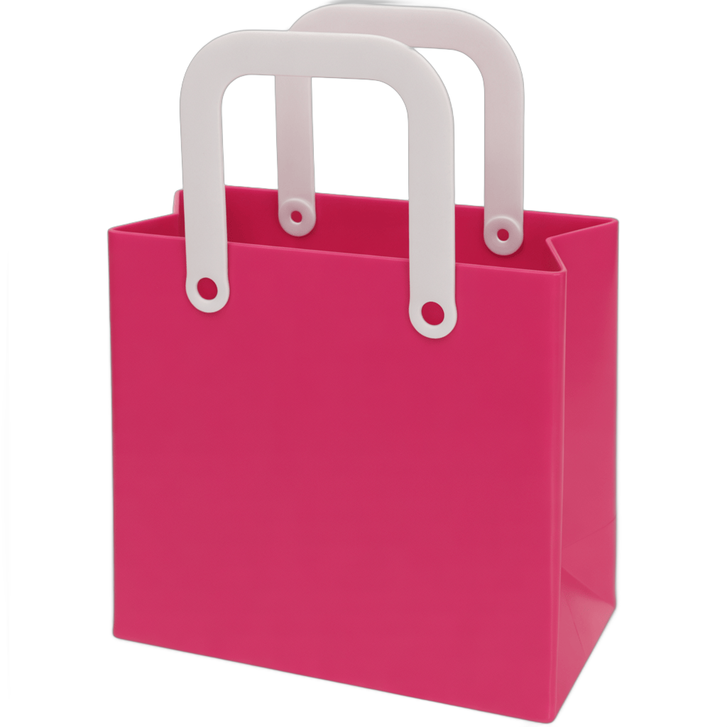 Pink shopping bag with white handles isolated clipart for ecommerce and retail marketing designs PNG - transparent background