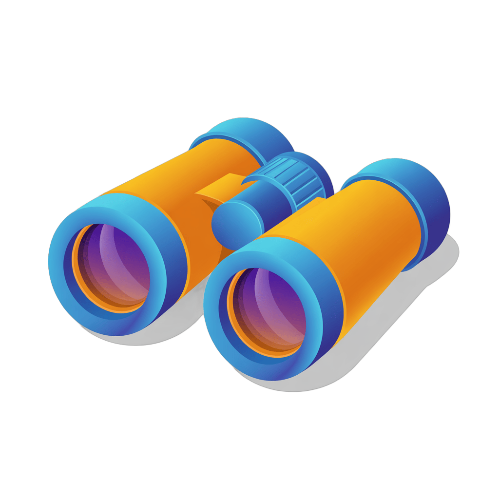 Playful 3d cartoon binoculars clipart for travel adventure and exploration marketing designs PNG - transparent background