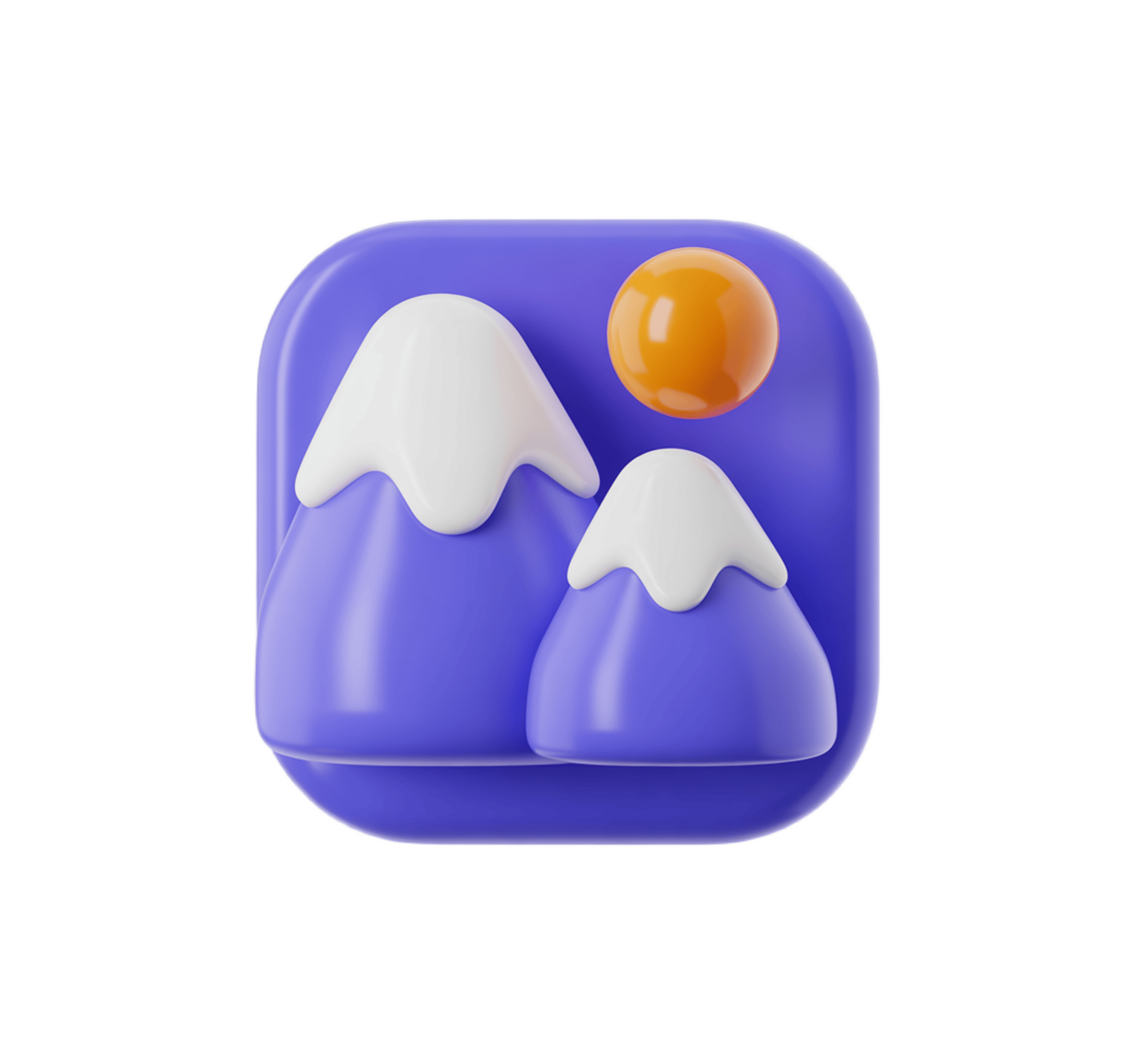 Playful 3D clipart mountains with orange sun for children's educational materials and apps PNG - transparent background
