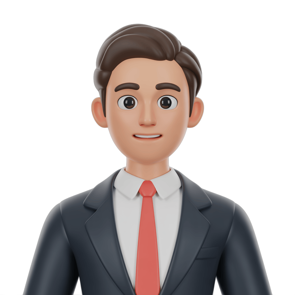 Professional cartoon businessman in suit and red tie for corporate presentations and branding materials PNG - transparent background