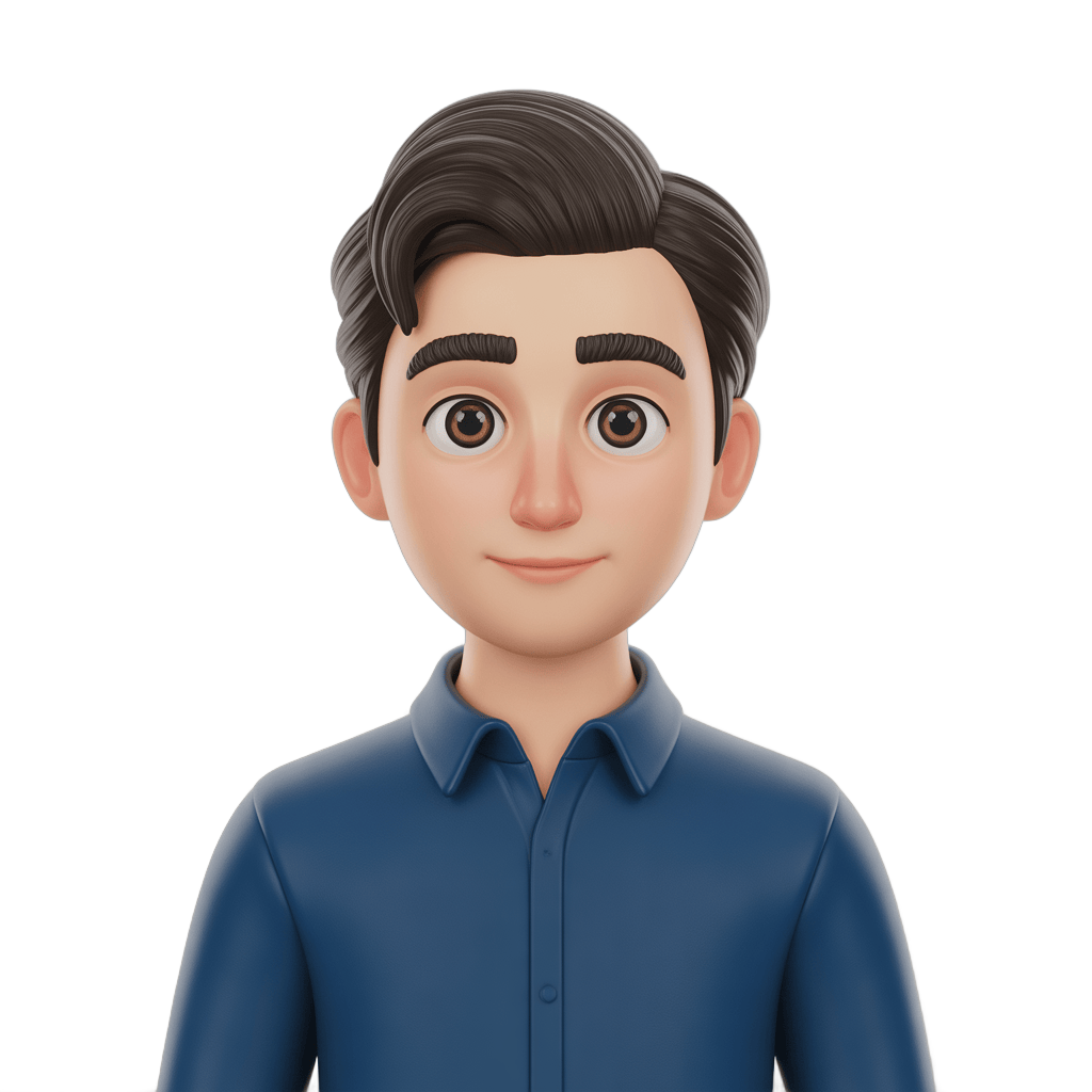 Professional cartoon man in blue shirt for presentations and digital illustrations PNG - transparent background