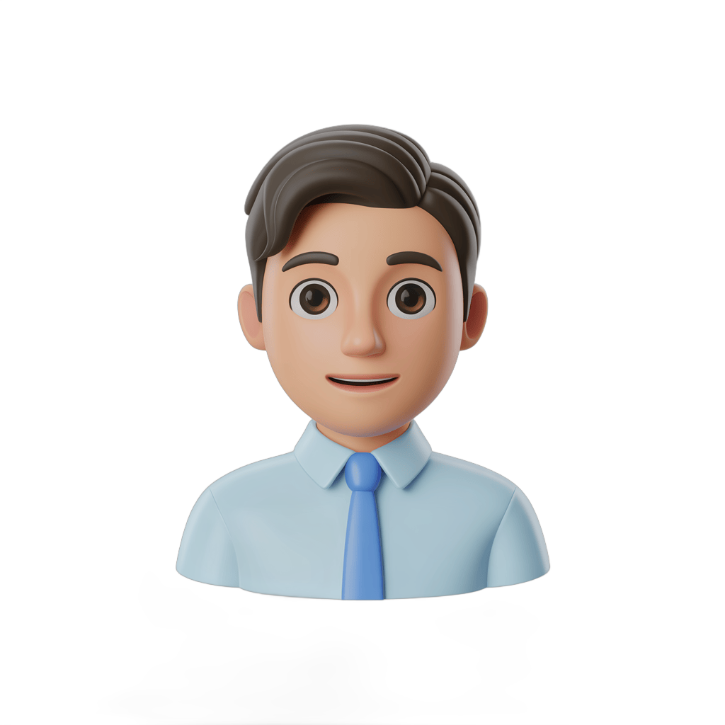 Professional cartoon man in light blue shirt and tie for business presentations and corporate graphics PNG - transparent background