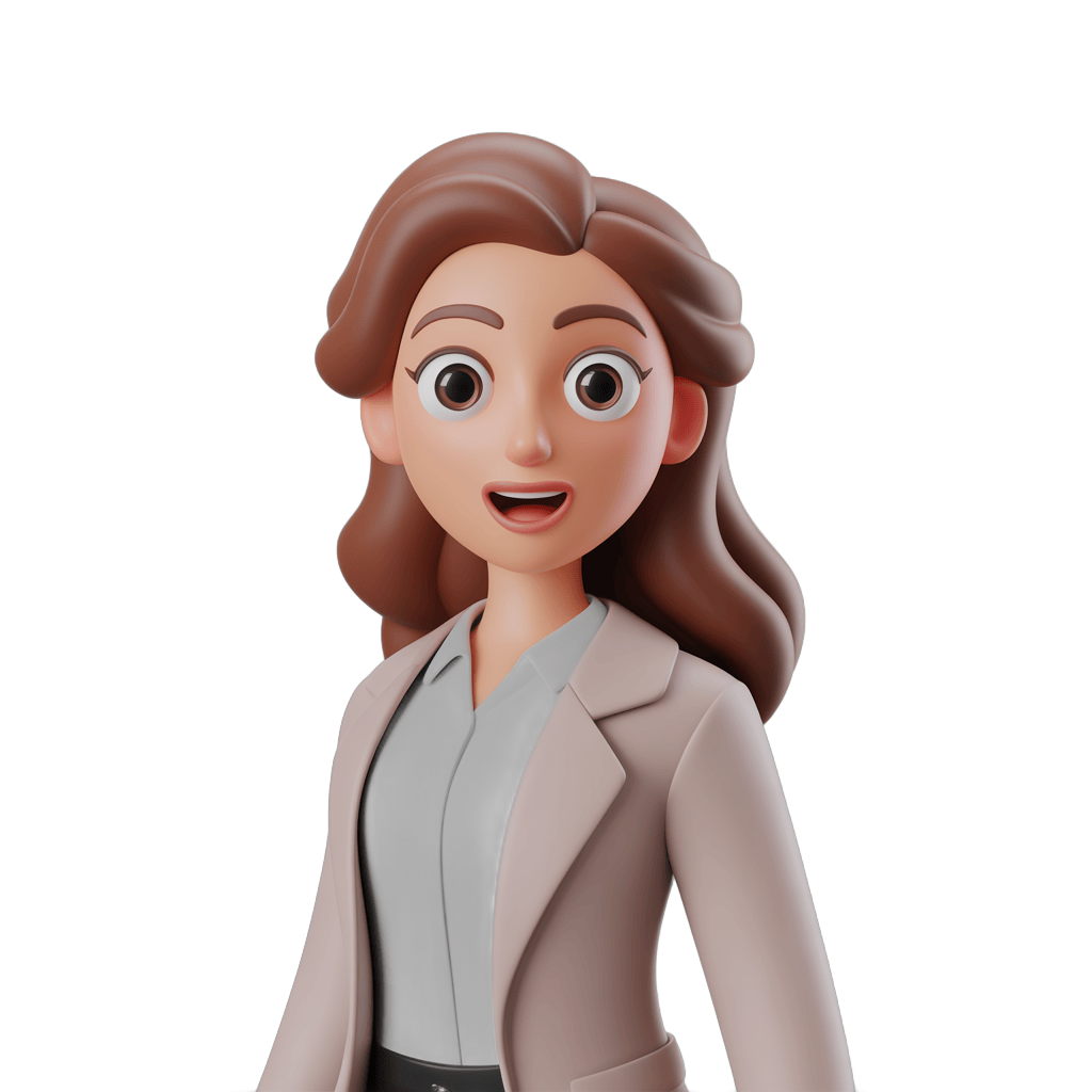 Professional cartoon woman in beige blazer surprised expression for presentations and business graphics PNG - transparent background
