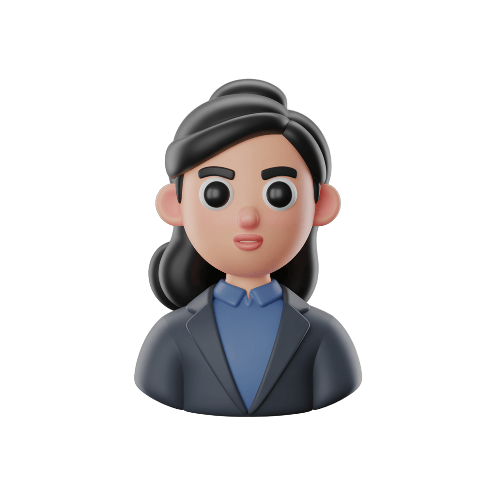 Professional female business avatar with dark hair in suit for corporate presentations and branding PNG - transparent background