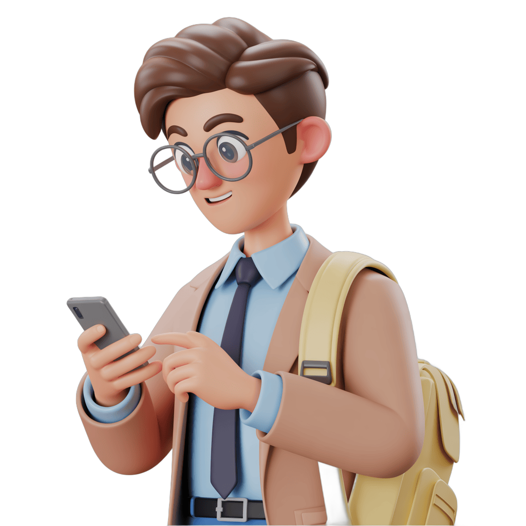 Professional man checking smartphone while commuting with backpack and tie PNG - transparent background