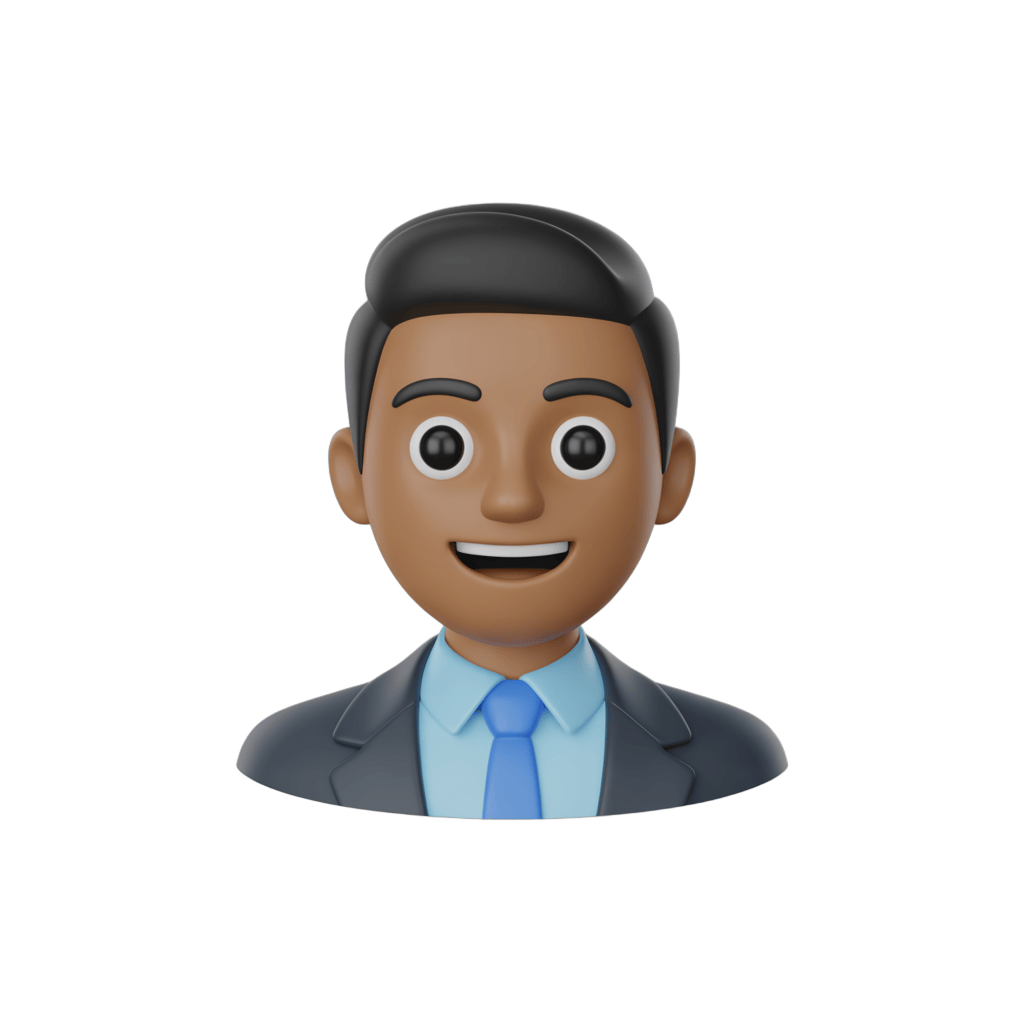 Professional smiling businessman avatar character for presentations and corporate graphics PNG - transparent background