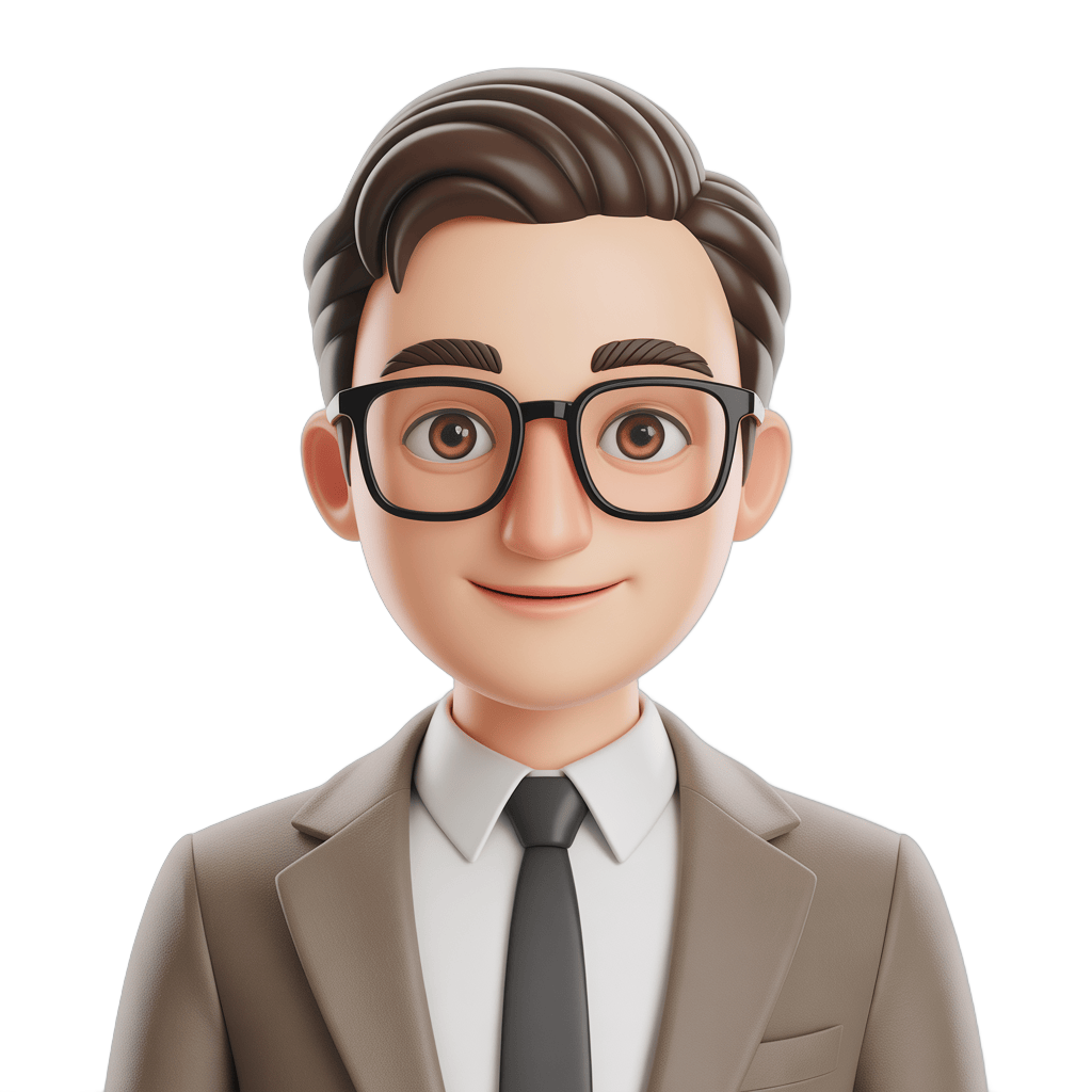 Professional smiling businessman in brown suit and glasses for corporate presentations and business graphics PNG - transparent background