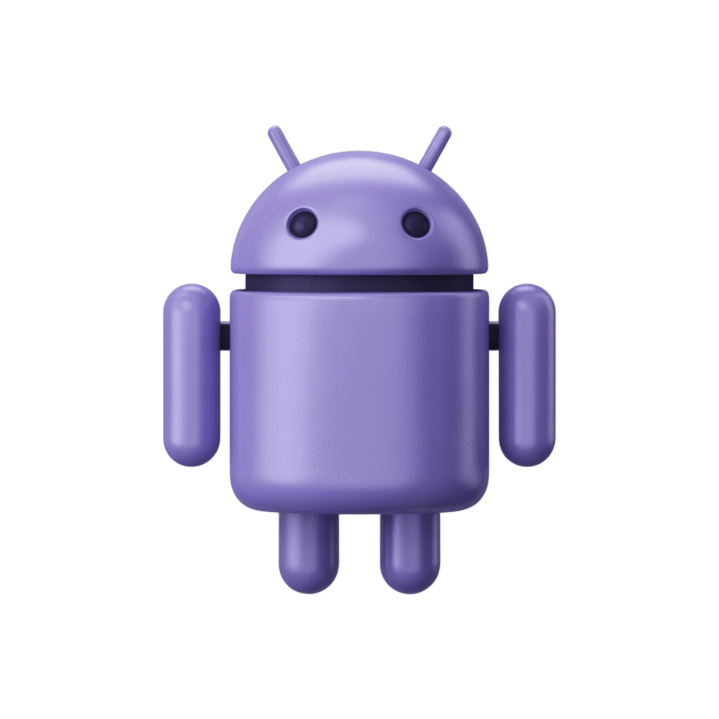 Purple android robot mascot icon for mobile app branding and digital marketing designs PNG - transparent background