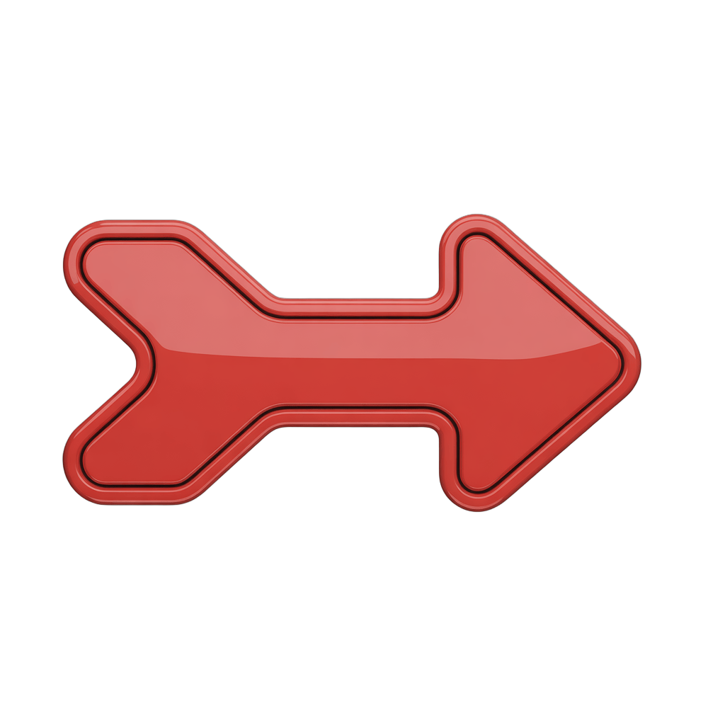 Red glossy directional arrow graphic element for presentations and web design PNG - transparent background