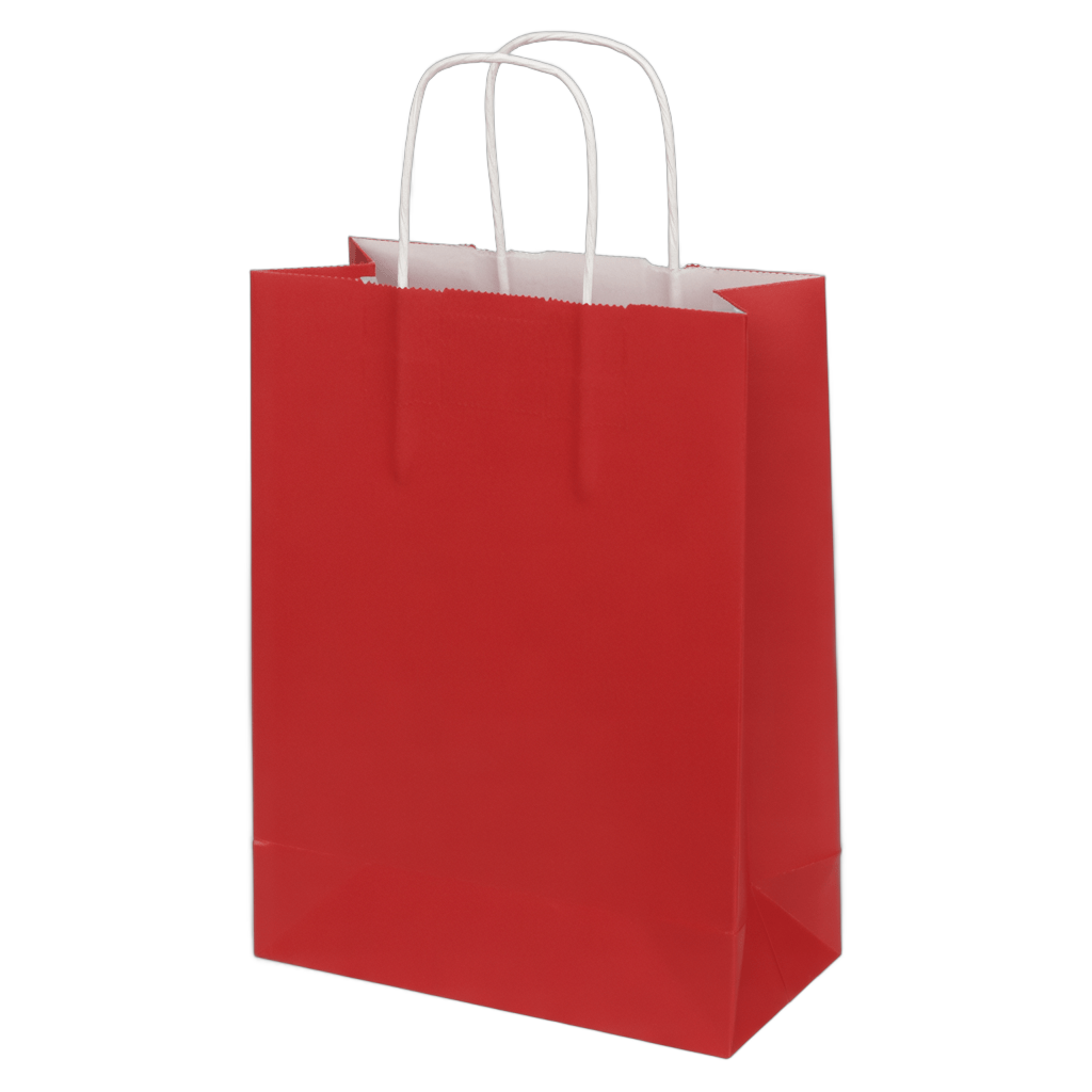 Red shopping bag with handles isolated clipart for gift packaging and retail branding PNG - transparent background