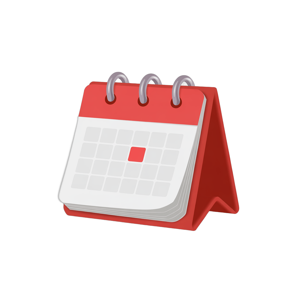 Red standing calendar clipart with marked date for planning events and reminders PNG - transparent background