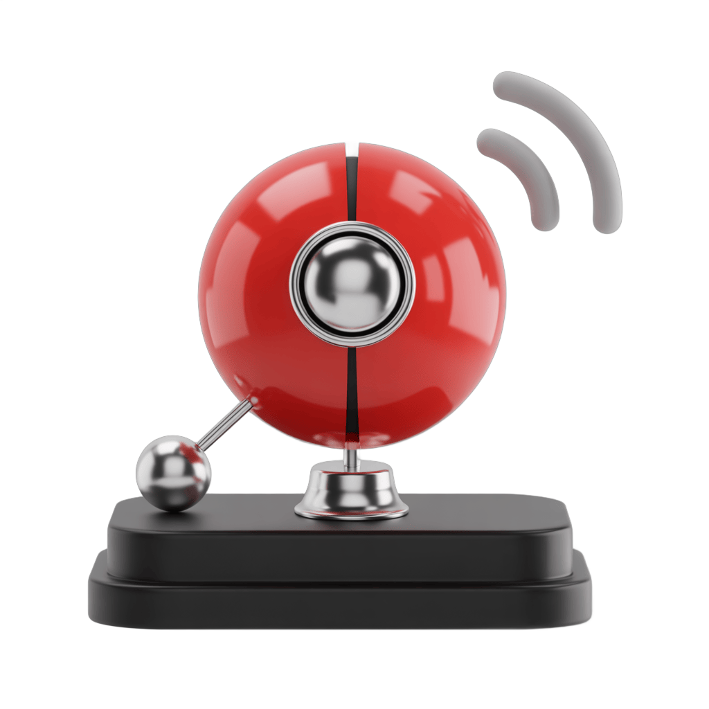 Red wireless notification bell icon with signal waves isolated clipart graphic element PNG - transparent background