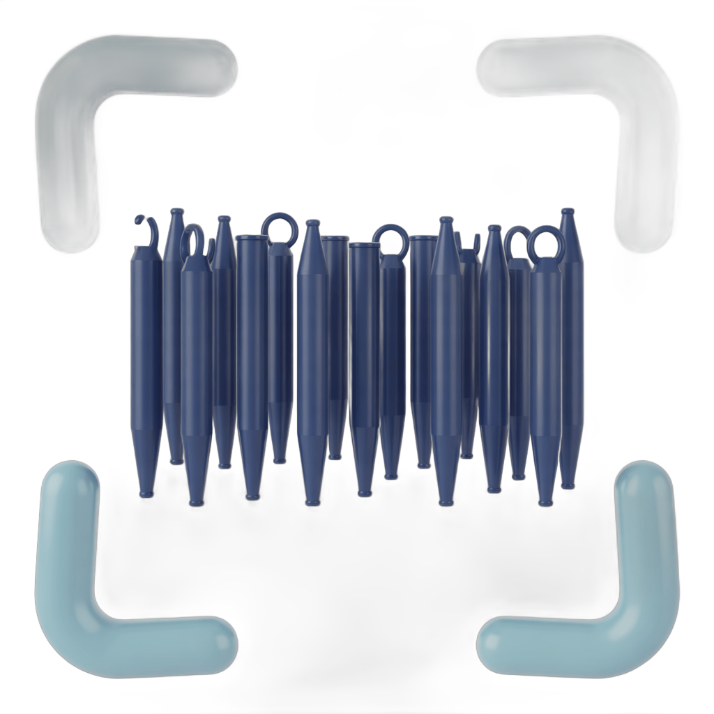 Set of twelve blue toothbrushes in dental holder for bathroom hygiene display PNG - transparent background