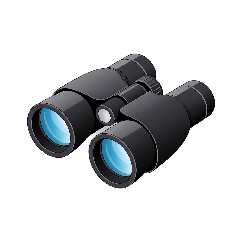 Sleek black binoculars clipart for outdoor adventure travel and exploration marketing graphics PNG - transparent background