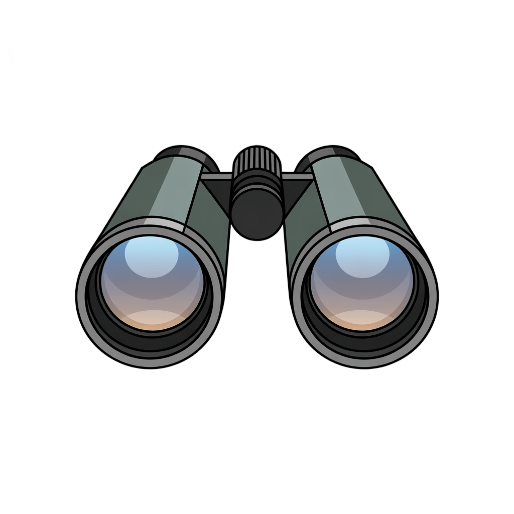 Sleek black binoculars clipart for travel adventure and outdoor exploration marketing graphics PNG - transparent background