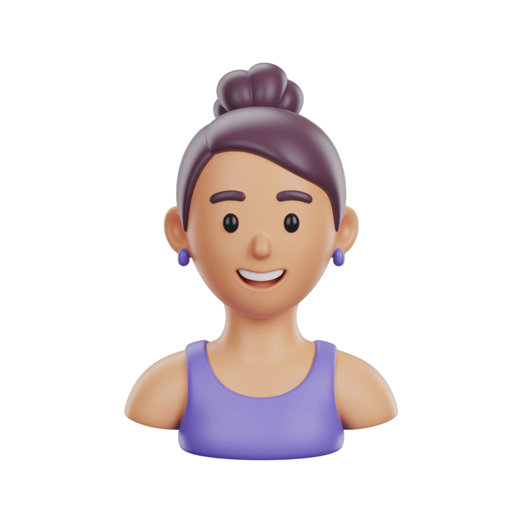 Smiling woman with bun hair in purple sports top isolated clipart graphic element PNG - transparent background