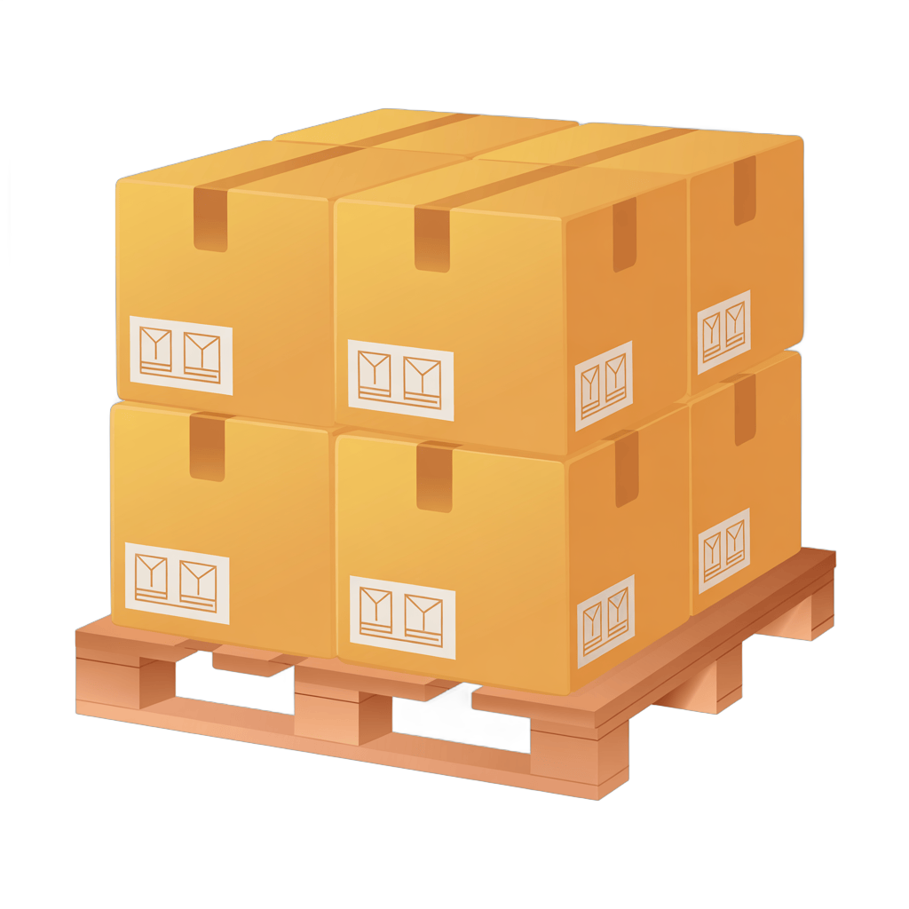 Stacked cardboard boxes on wooden pallet ready for shipping and logistics operations PNG - transparent background
