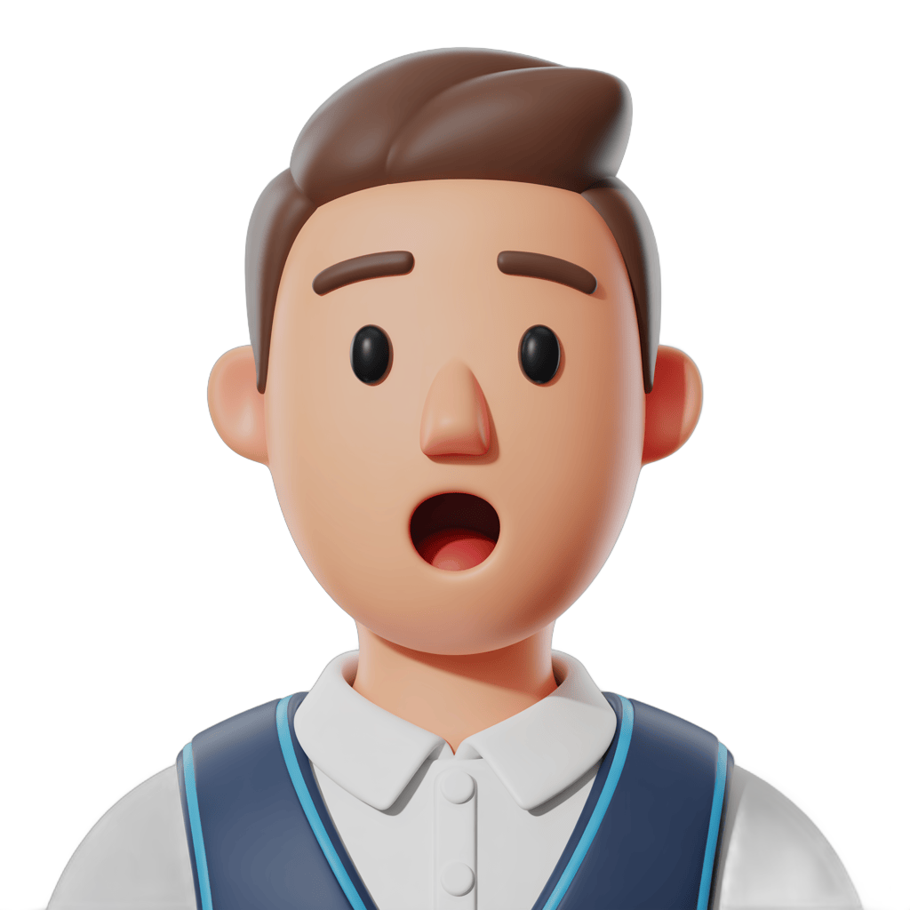 Surprised man in white shirt and blue vest isolated clipart for presentations and web graphics PNG - transparent background